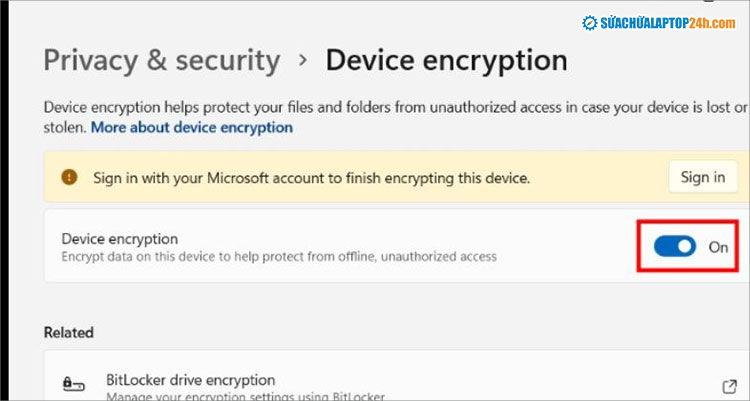 Chuyển Device encryption về chế độ Off