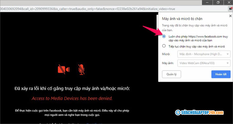 Chọn cho phép truy cập vào máy ảnh và micro