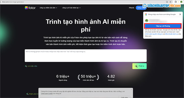 Tiếp tục đăng nhập với tài khoản Google để sử dụng các tính năng miễn phí