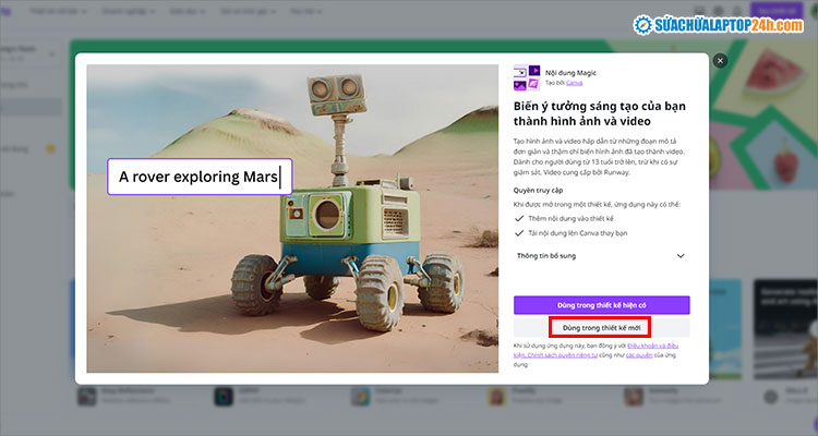 Chọn Dùng trong thiết kế mới