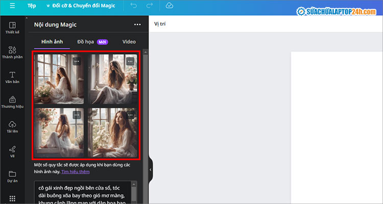 AI Canva cung cấp 4 kết quả ảnh hoàn thiện như hình