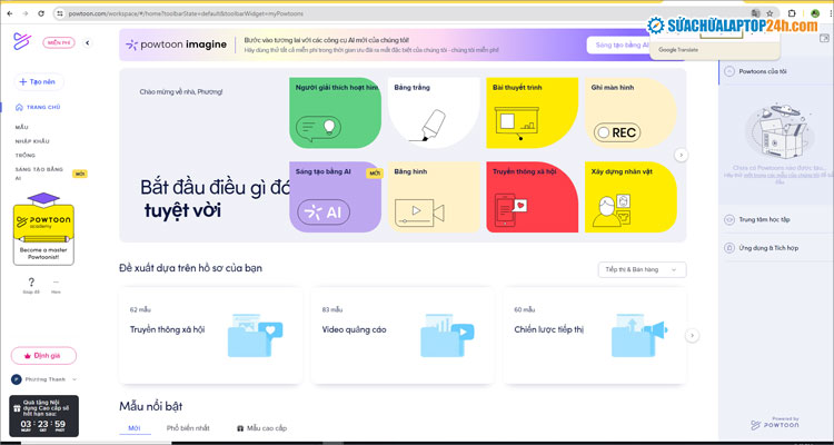 Giao diện trang web làm video hoạt hình bằng AI