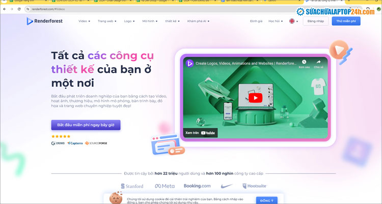 Giao diện trang web Renderforest