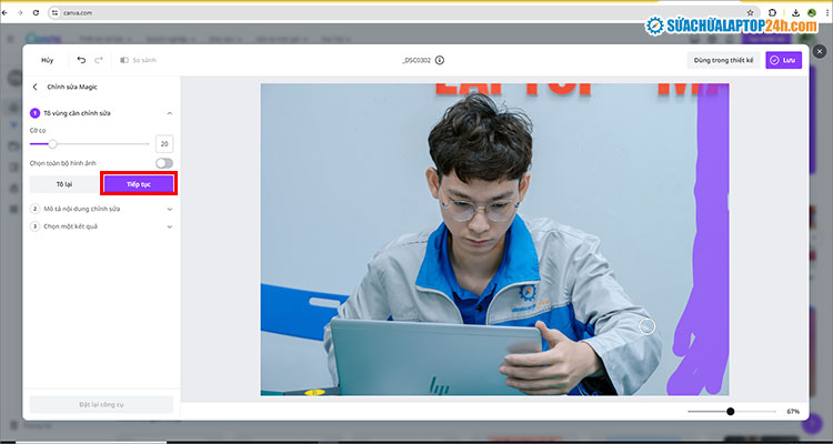 Tô màu khu vực cần thêm chi tiết rồi nhấn Tiếp tục