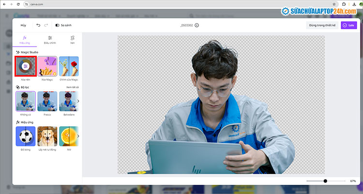 Kết quả xóa nền bằng AI Canva