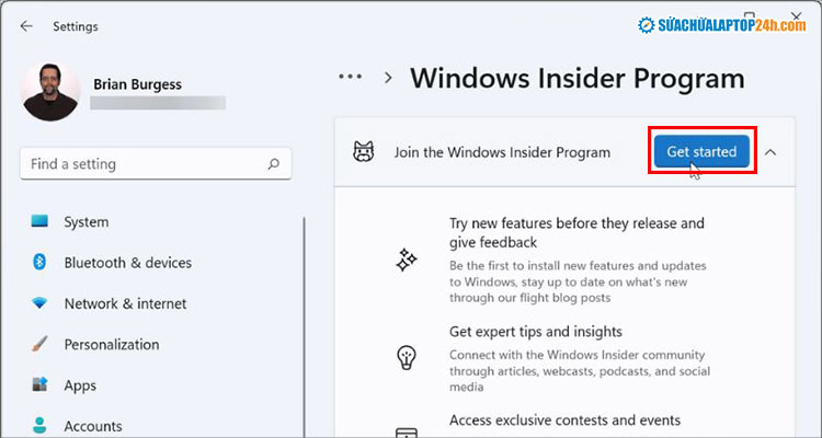 Nhấn chọn Get started như hình