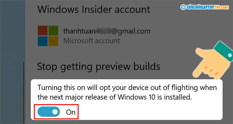 Chuyển On sang Off để thoát Windows Insider Program