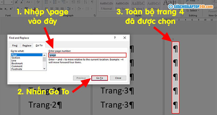 Điền \page vào phần Enter page number