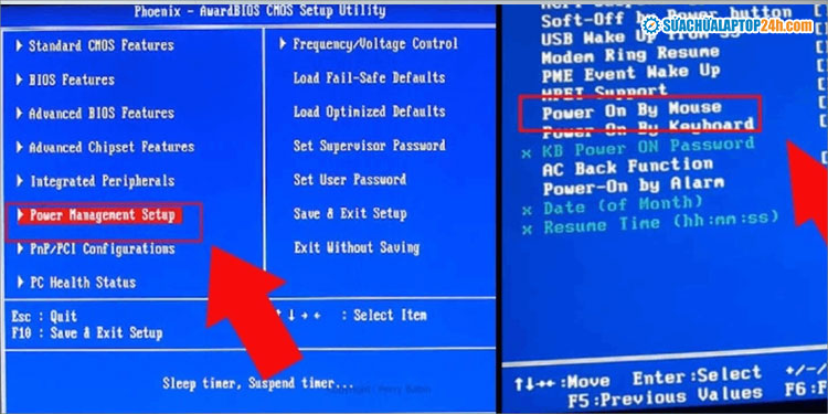 Chọn Power on by mouse để bật laptop bằng chuột