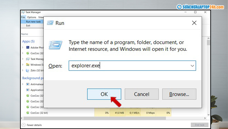 Chạy lệnh explorer.exe