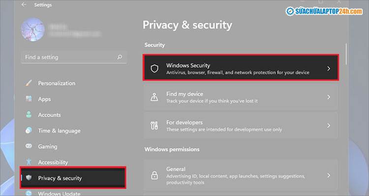 Nhấn Windows Security để truy cập vào mục tắt phần mềm diệt virus Win 11
