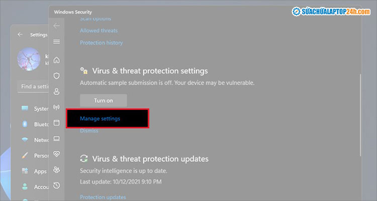 Chọn Manage Setting như hình