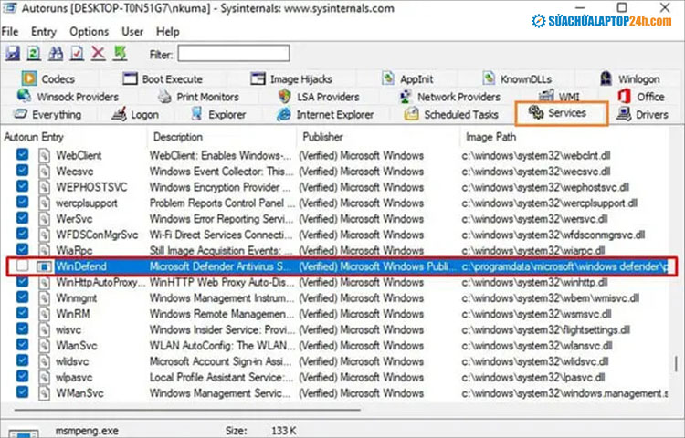 Bỏ tích WinDefend để tắt Windows Security Win 11 vĩnh viễn