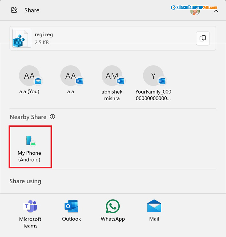 Biểu tượng My Phone trong Windows Share