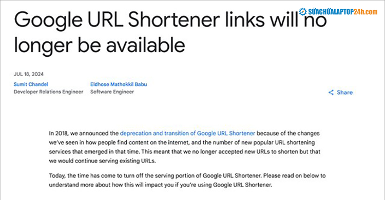 Goo.gl sắp ngưng hoạt động vào thời gian tới