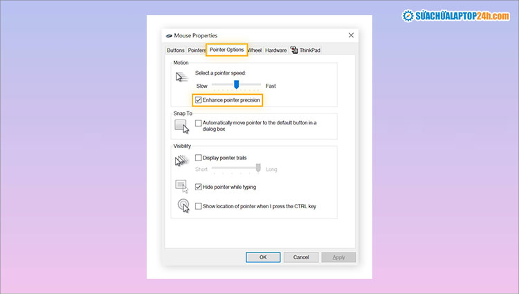 Bỏ chọn tại mục Enhance pointer precision để tắt tính năng tăng tốc chuột