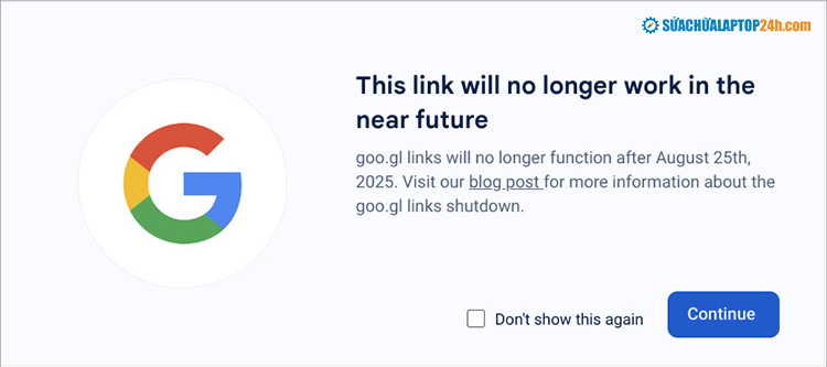 Thông báo của trên Google URL Shortener