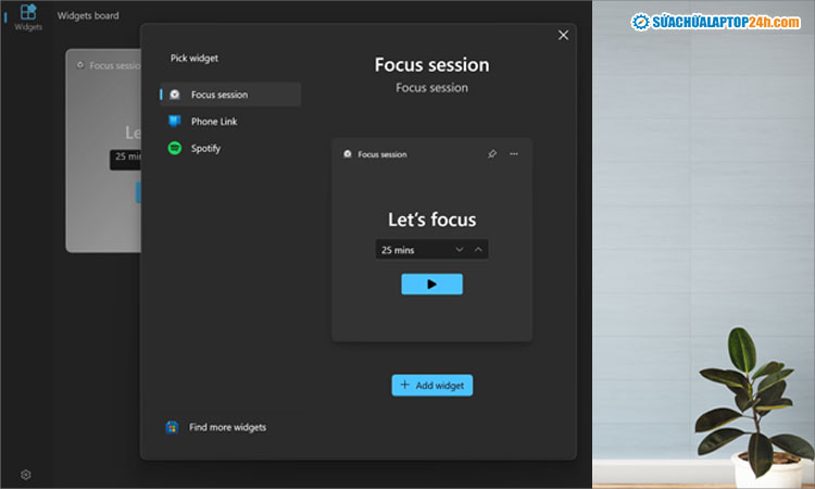 Tiện ích Focus với giao diện WinUI 3