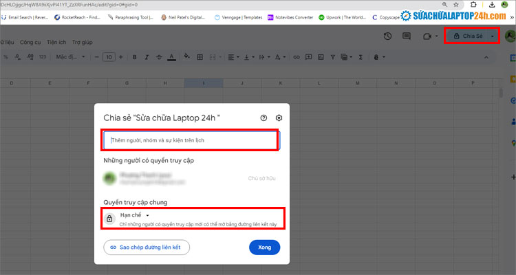Thêm Gmail cụ thể của cá nhân cần cấp quyền truy cập