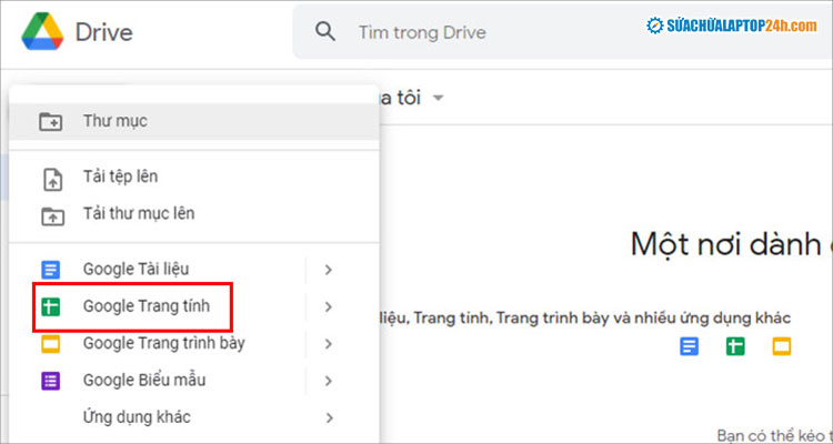 Chọn Google Trang Tính