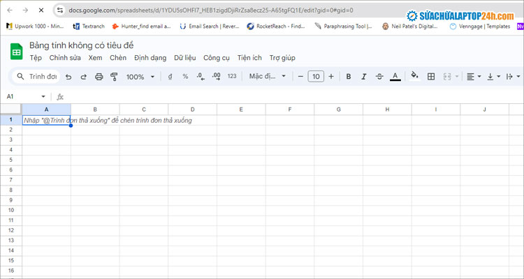 Giao diện Google Sheet vừa tạo