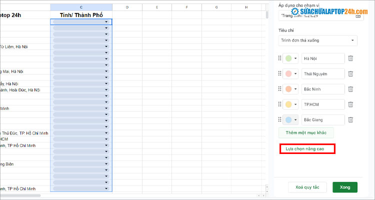 Chọn Lựa chọn nâng cao