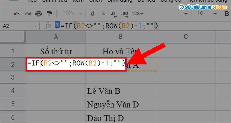 Nhập hàm như hình