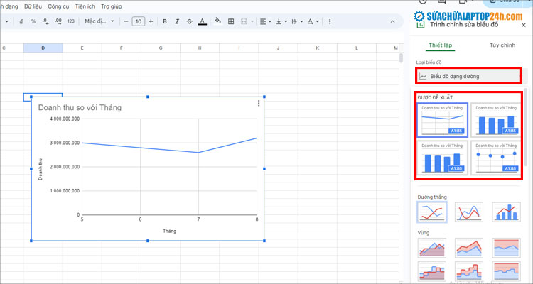 Click vào ô trống bên dưới Loại biểu đồ để hiển thị nhiều định dạng biểu đồ đề xuất hơn