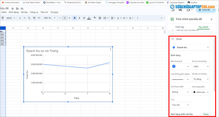 Các tùy chỉnh tại mục Chuỗi