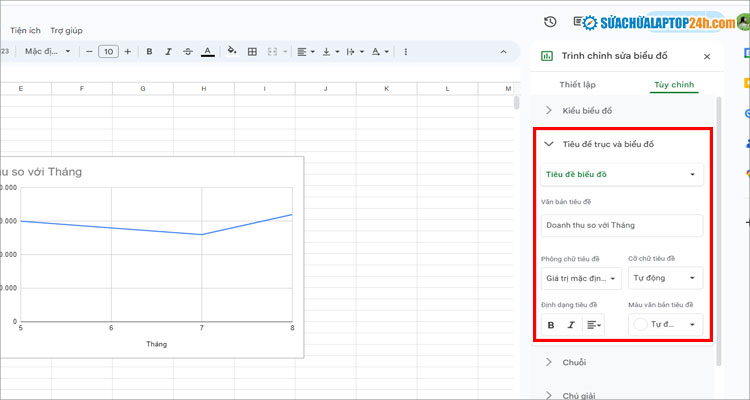 Nhấp vào từng mục để tùy chỉnh các tiêu đề trên biểu đồ
