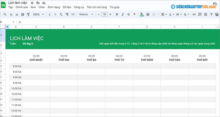 Mẫu lịch làm việc được tạo sẵn trên Google Sheet