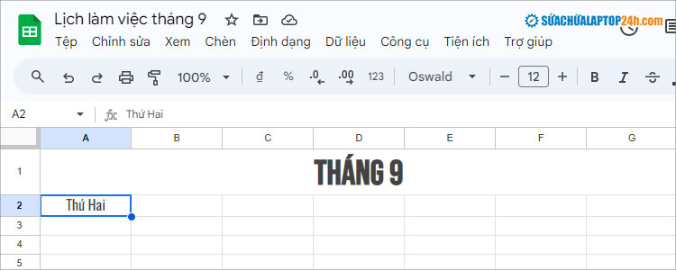 Nhập Thứ trong tuần vào Lịch trên Google Sheet