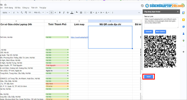 Mã QR được tạo bằng tiện ích