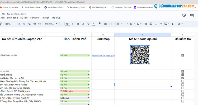 Kéo thả mã QR Code vào vị trí cần thiết trong bảng Google Sheet