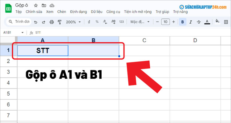 Chọn như hình nếu muốn gộp 2 ô trong Google Sheet