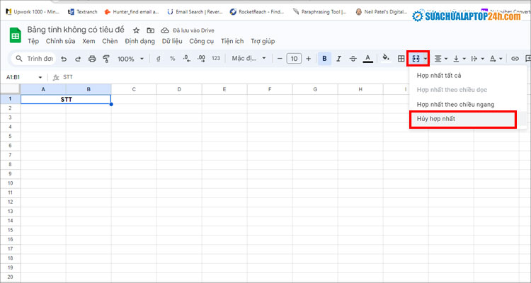 Chọn Hủy hợp nhất như hình