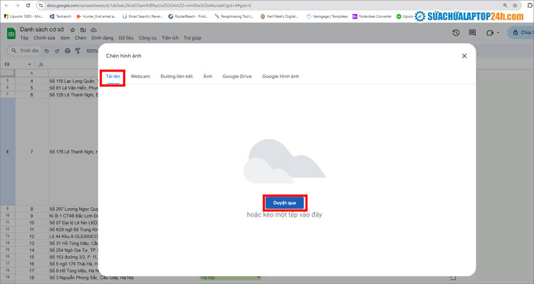 Nhấn Duyệt để chọn ảnh được lưu trên máy tính