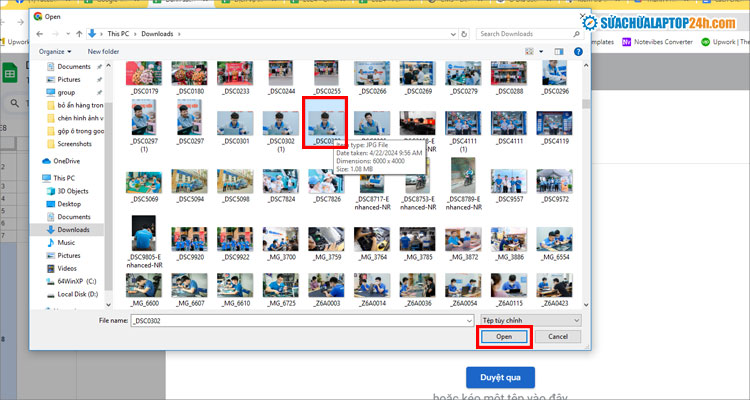 Nhấn Open để chèn hình ảnh đã chọn