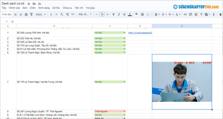 Kết quả chèn hình ảnh vào Google Sheet