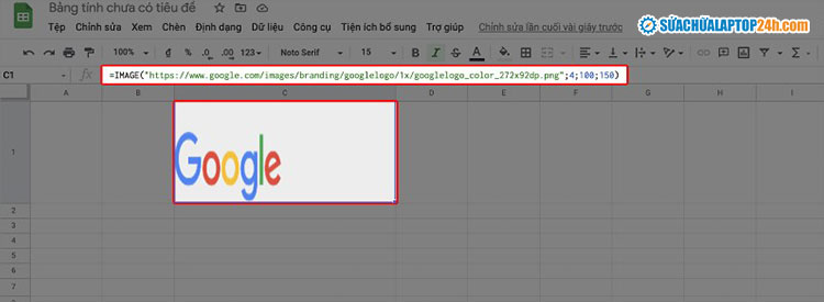 Nhập công thức với kích thước 4 và chiều cao, chiều ngang của hình ảnh