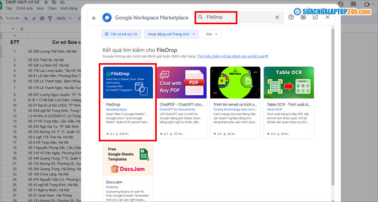 Chọn tiện ích File Drop