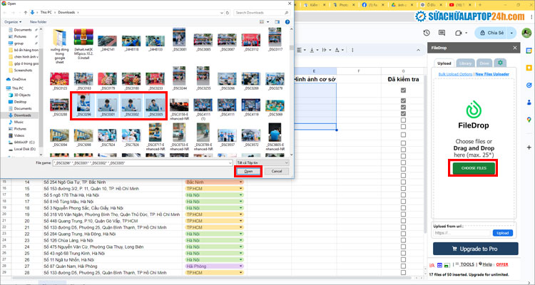 Chọn các file cần chèn rồi nhấn Open