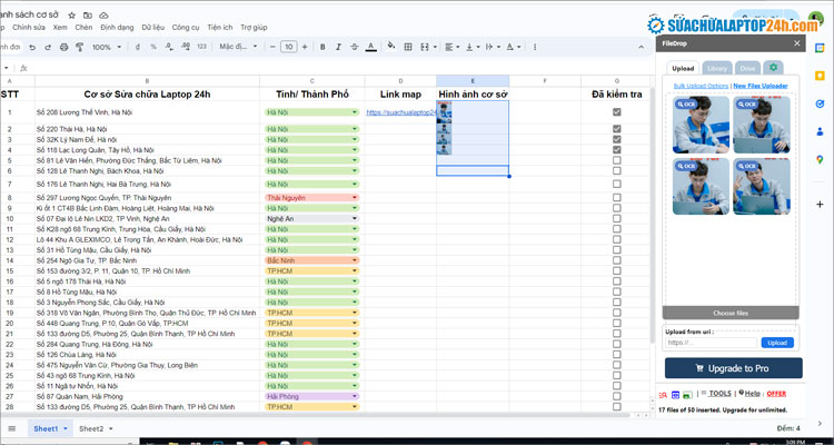 Kết quả chèn nhiều ảnh bằng tiện ích FileDrop