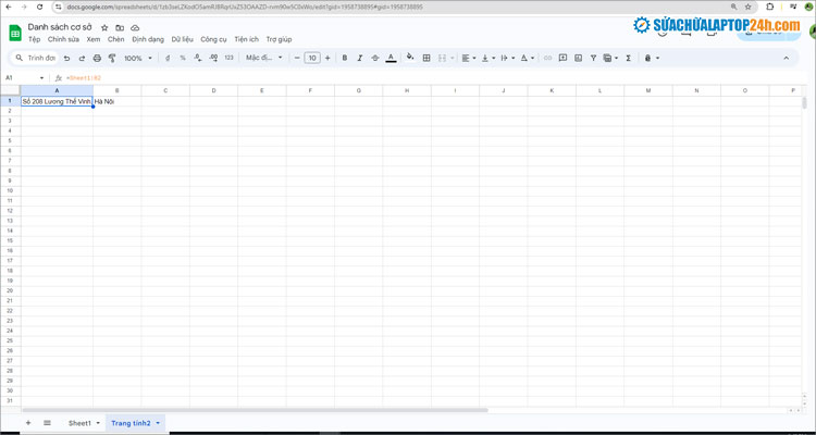 Kết quả nhập hàm lấy dữ liệu từ Sheet1