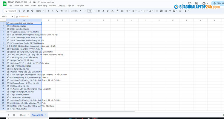 Kéo thả chuột để sao chép công thức xuống các ô còn lại