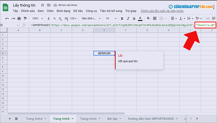 Lỗi ERROR do dữ liệu cần lấy quá lớn