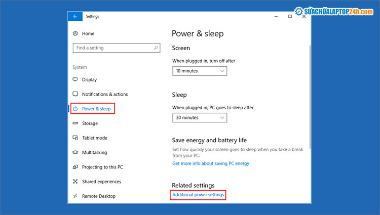 Chọn Additional power settings