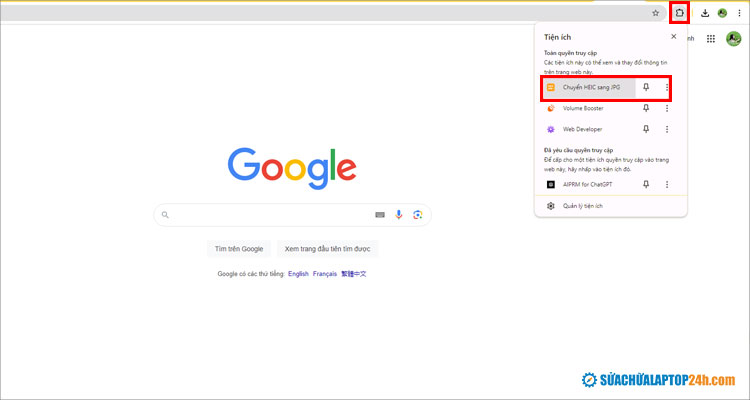 Chọn mở tiện ích như hình