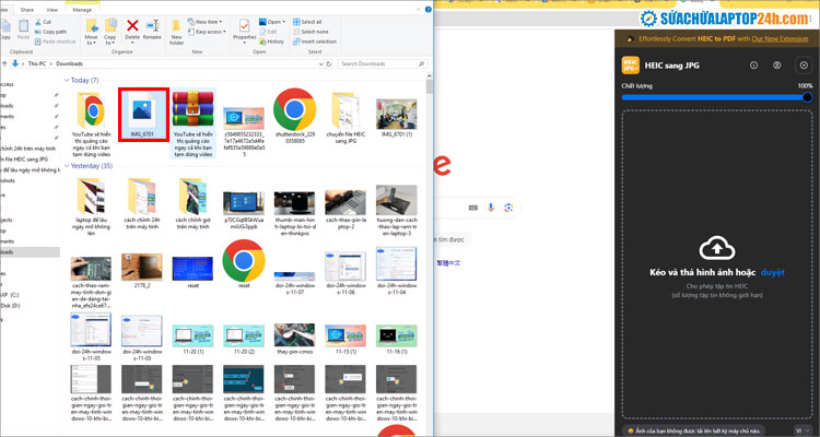 Kéo thả bức ảnh HEIC có sẵn trong máy tính vào vị trí