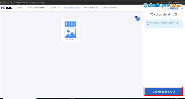 Chọn Chuyển sang JPG
